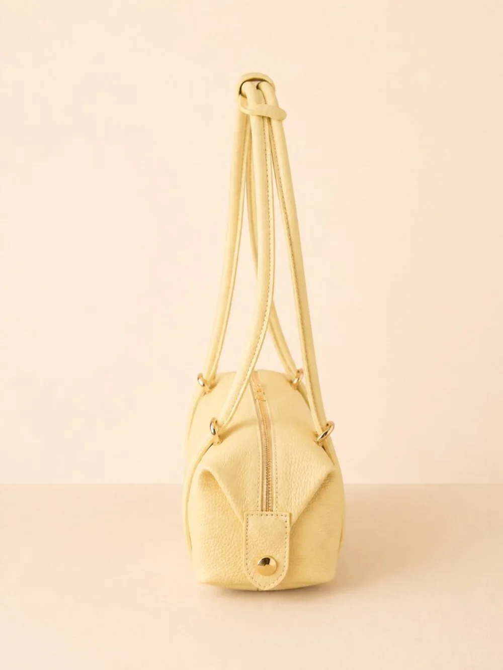 Italian Leather Barrel Bag, Butter Yellow East-West Shoulder Purse